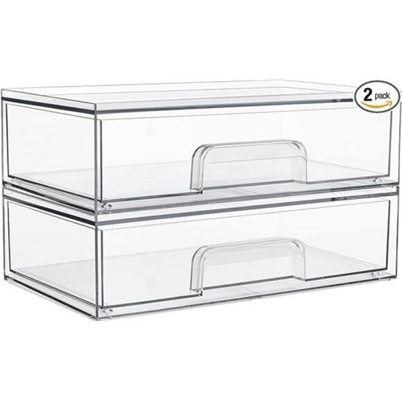 Clear Acrylic Storage Drawers 2 Pack Stackable Makeup Bathroom Organizer Bins - Picture 7 of 7